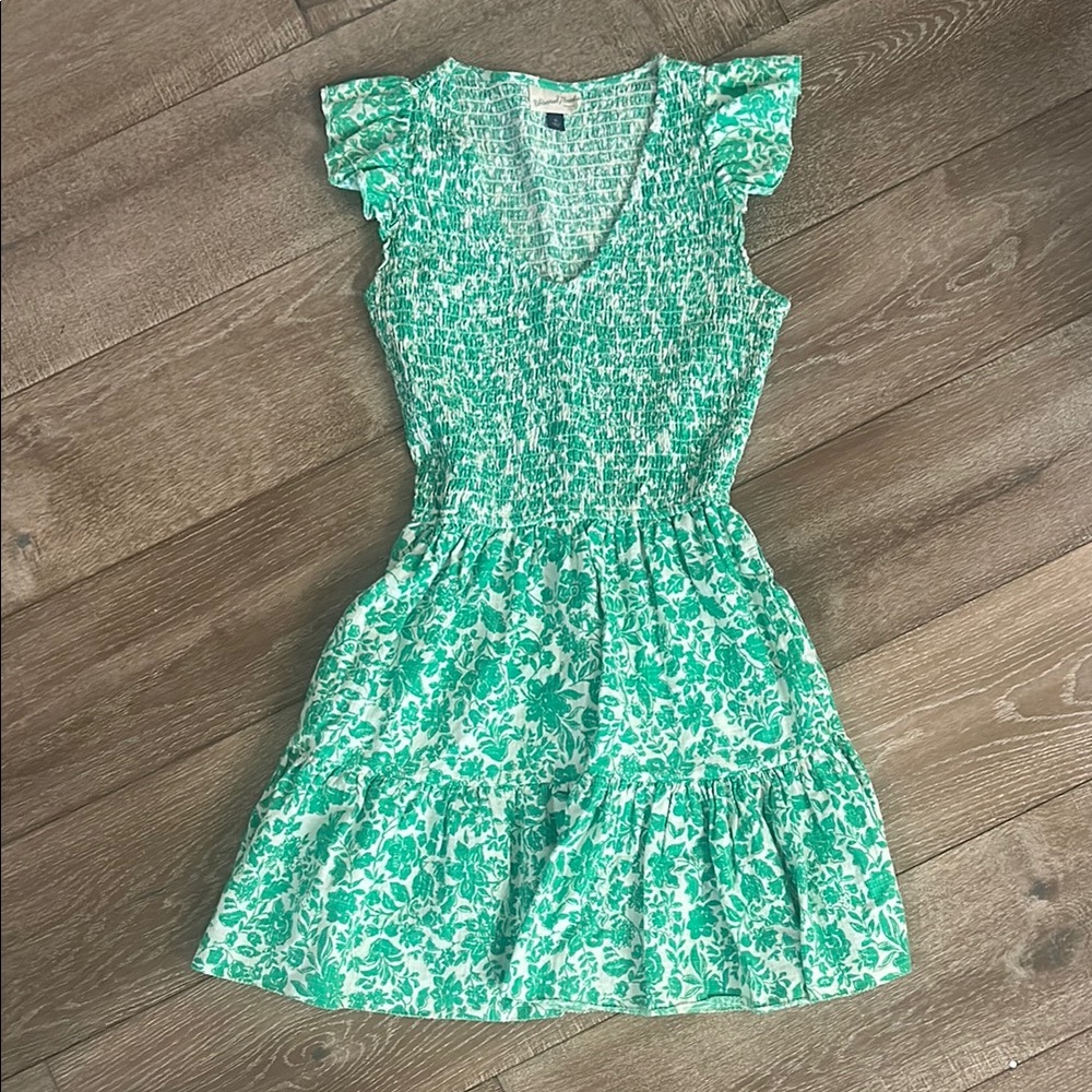 Green Floral Ruffle Sleeve Dress